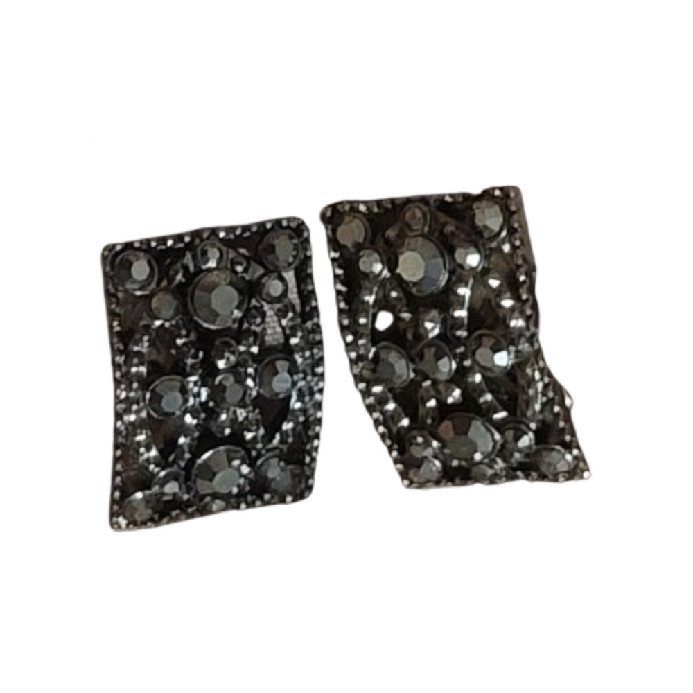 Monet Clip On Earrings Rhinestones Dark Gray Vintage